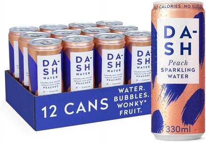 DASH Peach Infused Sparkling Water 12x330ml