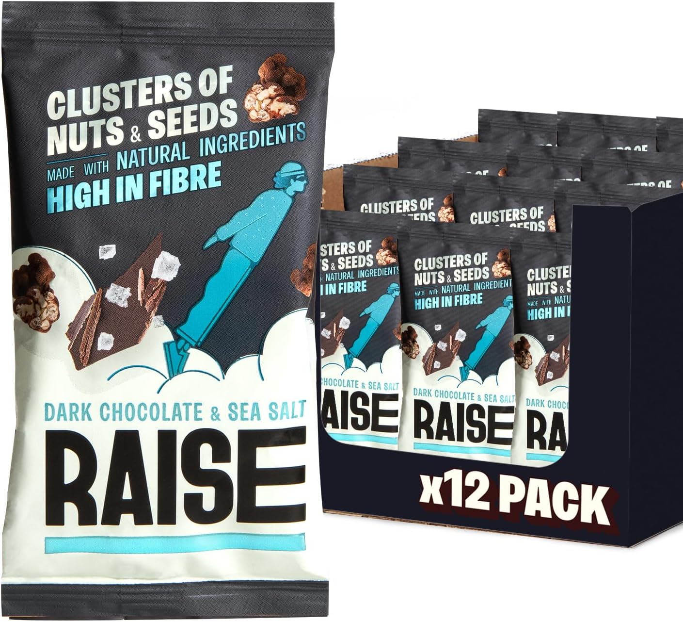 Raise Snacks Clusters - Dark Chocolate & Sea Salt (12 x 35g)