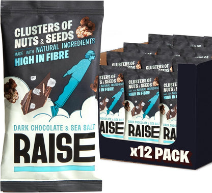 Raise Snacks Clusters - Dark Chocolate & Sea Salt (12 x 35g)