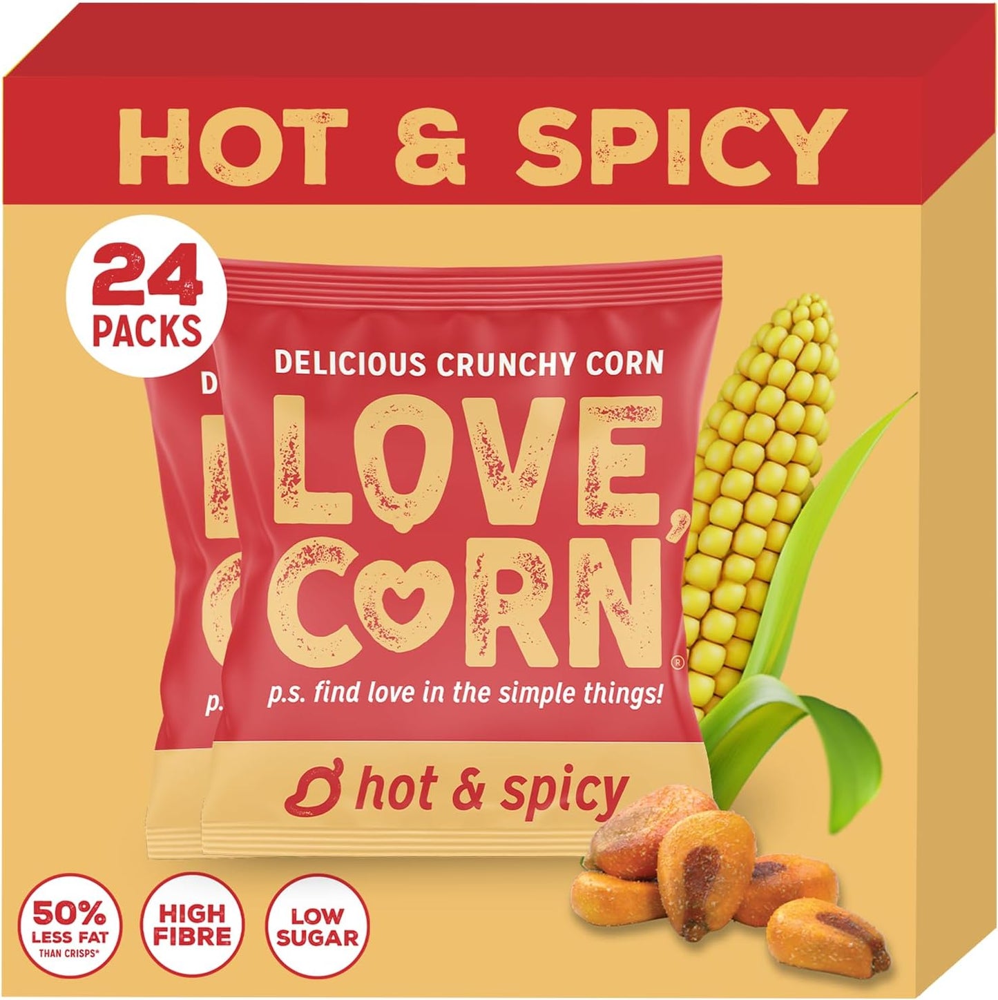 LOVE CORN Hot & Spicy Crunchy Corn Snack (24 x 20g)