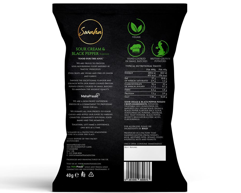 Swaha Crisps Sour Cream & Black Pepper (24 x 40g)