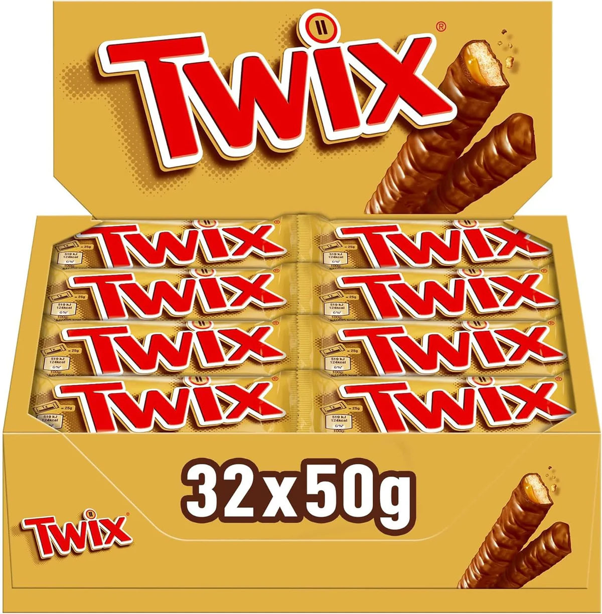 Twix Chocolate Bars, Caramel & Milk Chocolate Biscuits, 32 x 50g